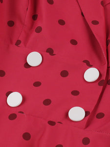 Red Polka Dots V Neck 1950S Vintage Swing Dress With Button