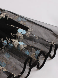 Black Semi Sheer Butterfly Lace Embroidered 1950S Vintage Dress