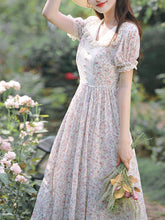Load image into Gallery viewer, Pink Lace Floral Print Puff Sleeve Fairy Corecottage Dress