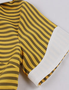 Yellow Stripe Turn Down Collar Short Sleeve 1950s Vintage Dress