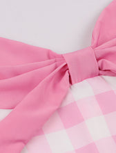 Load image into Gallery viewer, Pink And White Plaid Halter Off Shoulder Bow Barbie Retro Dress