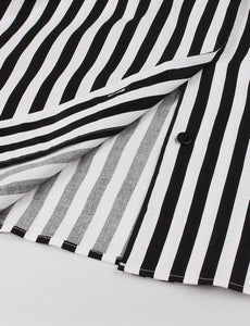 Beetlejuice Costume Turndown Collar 1960S Dress With Black and White Vertical Stripe