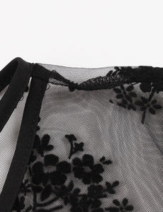 Black Semi Sheer Flower Embroidered 1950s Vintage Dress