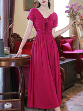 Load image into Gallery viewer, Rose Red V Neck Short Sleeve Vintage 1950S Dress