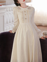 Load image into Gallery viewer, White Peter Pan Collar Long Sleeve Vintage Embroidered Cottagecore Cotton Dress