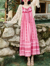 Load image into Gallery viewer, 2PS Pink Spaghetti Strap Tropical Pattern Holiday  Dress With White Long Sleeve Cardigan