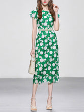 Load image into Gallery viewer, Green Fruit Embroidery Hollow Lace 1960S Vintage Fishtail Dress With Pearls Belt