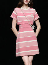 Load image into Gallery viewer, Pink Stripe Fake Two Piece Design 1950S Vintage Sports Dress