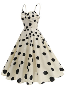 White and Black Polka Dots  Spaghetti Ruffles 1950S Vintage Dress Inspired by Cruella