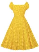Load image into Gallery viewer, Yellow Polka Dots Cap Sleeve Short Sleeve 1950S Vintage Swing Dress