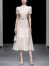 Load image into Gallery viewer, Apricot Stand Collar Mermaid Cheongsam Dress With Pearl Belt