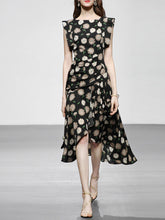 Load image into Gallery viewer, Black Floral Print Short Front Long Back Design Butterfly Sleeve 1940S Vintage Dress