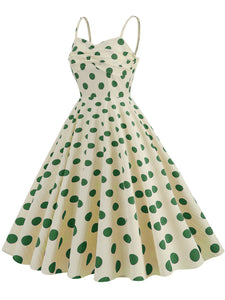Green Polka Dots Vintage Strap Backless 1950S Vintage Dress
