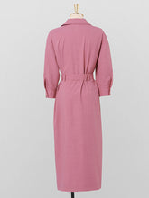 Load image into Gallery viewer, Nude Pink Turndown Collar Half Sleeve 1940S Vintage Dress With Pockets