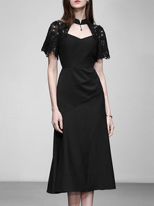 1950S Swing Queen Anne Lace Neckline Little Black Dress