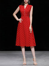 Load image into Gallery viewer, Red Polka Dots V-neck Hepburn Same Style Chiffon Dress