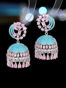 Luxury Colored Zircon Inlaid with Three-dimensional Campanula Flower Earrings