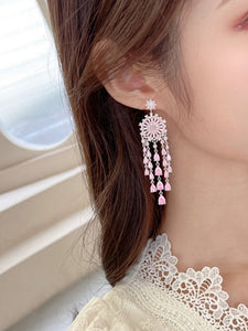 Luxury Solar Zircon Tassel Artifact Earrings