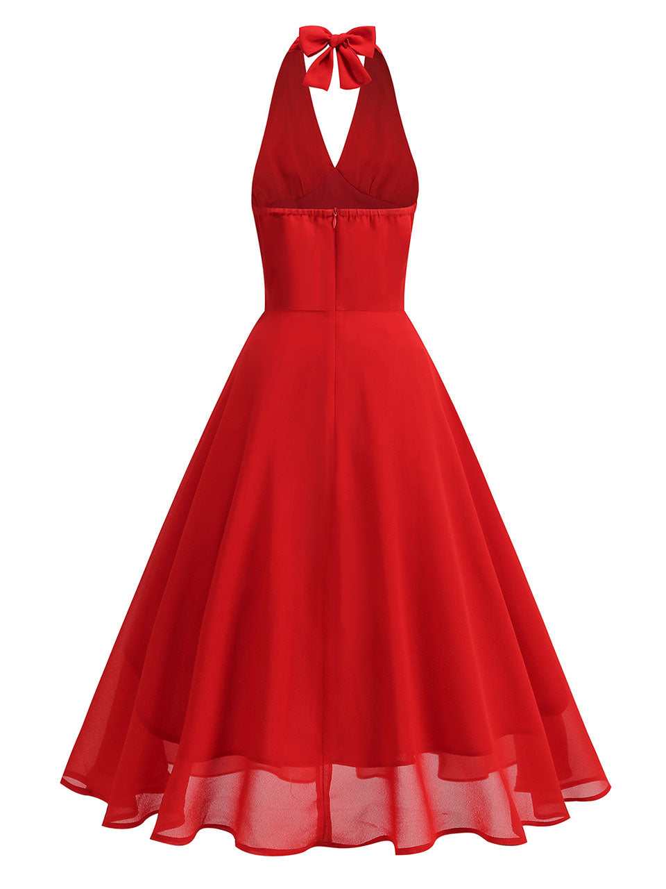 Red Halter Backless 1950S Vintage Swing Dress, Red / S Red Halter Backless 1950S Vintage Swing Dress, Red / S