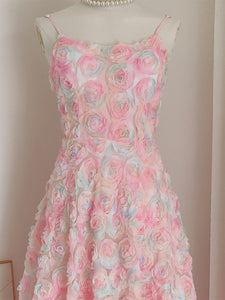 Rose Luxury Spaghetti Strap High Waist Swing Party Dress