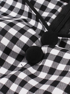 Black Plaid Off Shoulder Short Sleeve 1950S Vintage Dress