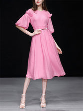 Load image into Gallery viewer, Peach Pink Lantern Sleeve 1950S Vintage Dress