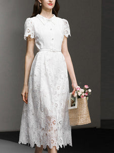 White Lace Short Sleeve 1950S Vintage Dress