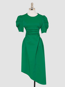 Emerald Green Crew Neck Irregular Hem 1960S Vintage Dress
