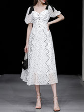 Load image into Gallery viewer, White Sweet Heart Print Square Neck Bow Chiffon 1950S Dress
