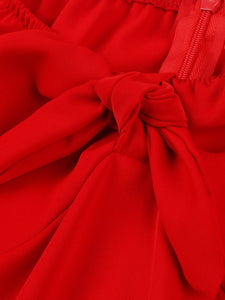 Red Off Shoulder Short Sleeve Vintage Swing Dress