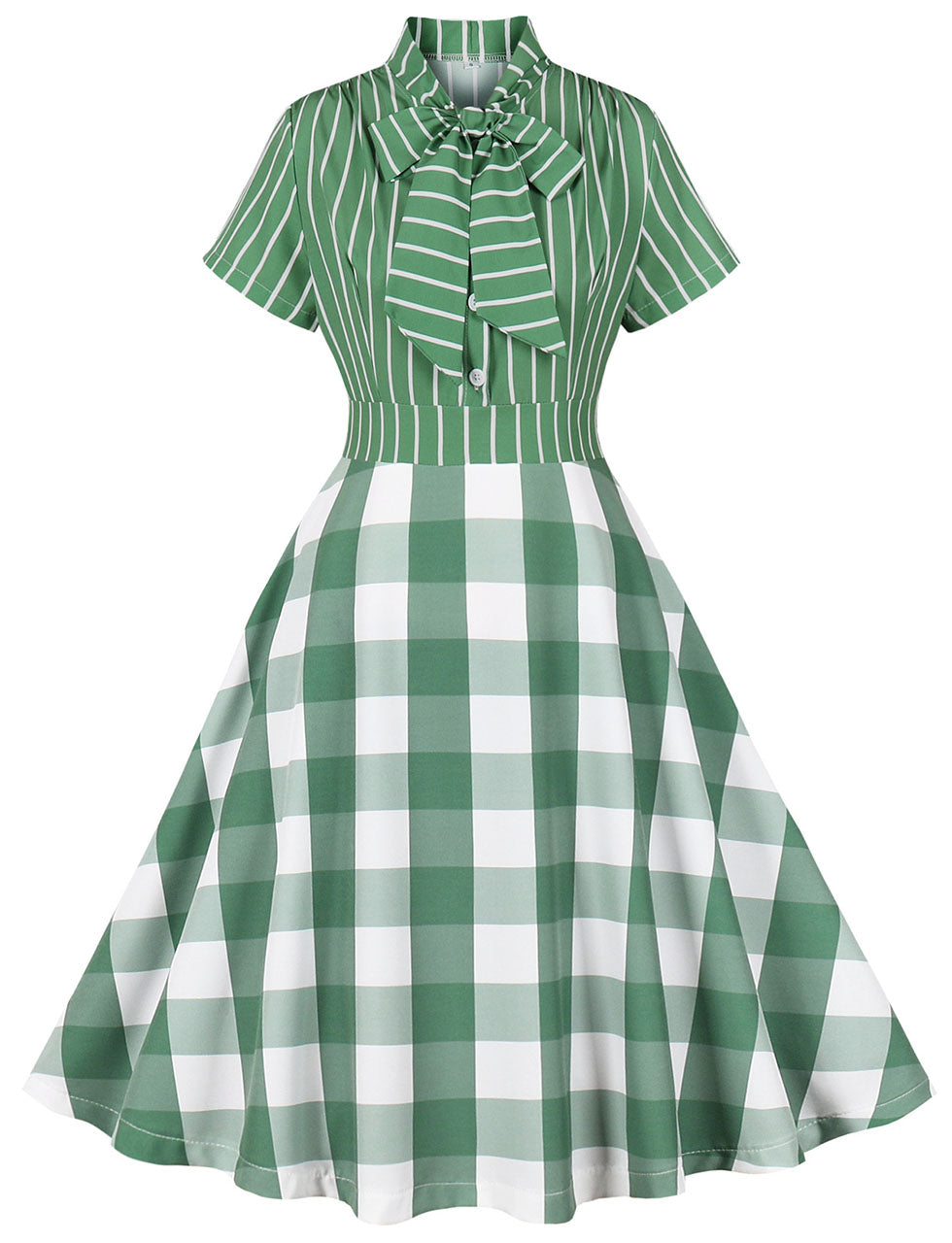 Christmas Green Bow Collar Stripe 1950S Cotton Swing Dress – Jolly Vintage