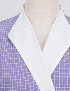 Purple Plaid V Neck Short Sleeve Swing Vintage 1950S Dress