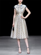 Load image into Gallery viewer, Blue Polka Dots Bow Collar 1950S Vintage Dress With Cap Sleeve
