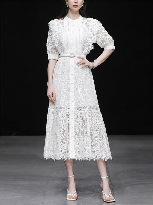 White Lace Ruffled Fairy Dress Wedding 1950S dress