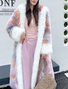 Faux Fur Coat Women V Neck Long Sleeve Hooded Maxi Winter Coat