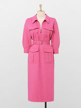 Load image into Gallery viewer, Nude Pink Turndown Collar Half Sleeve 1940S Vintage Dress With Pockets