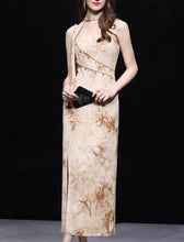 Load image into Gallery viewer, Brown Floral Print Spaghetti Straps Maxi Dress