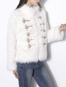 White Victorian Frock Long Sleeve Faux Fur Coat Women Winter Coat