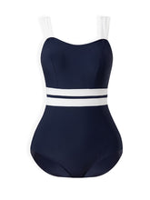 Load image into Gallery viewer, Navy Retro Audrey Hepburn&#39;s Style One Piece Swimsuit