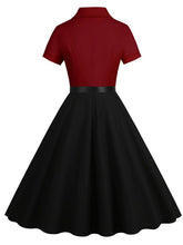 Load image into Gallery viewer, Wine Red Solid Color 1950S Vintage Shirt Swing Dress