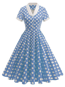 Tuxedo Collar Polka Dots 1950S Dress With Pockets