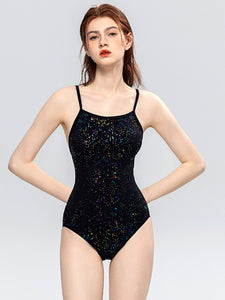 Black Sequins Retro One Piece Swimsuit