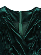 Load image into Gallery viewer, Dark Green V Neck Short Sleeve Velvet Vintage Swing Dress