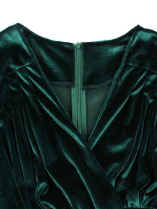 Dark Green V Neck Short Sleeve Velvet Vintage Swing Dress
