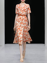 Load image into Gallery viewer, Orange Ruffles V Neck Puff Sleeve Princess Mermaid 1960S Dress