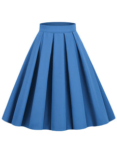 1950S Blue High Wasit Pleated Swing Vintage Skirt