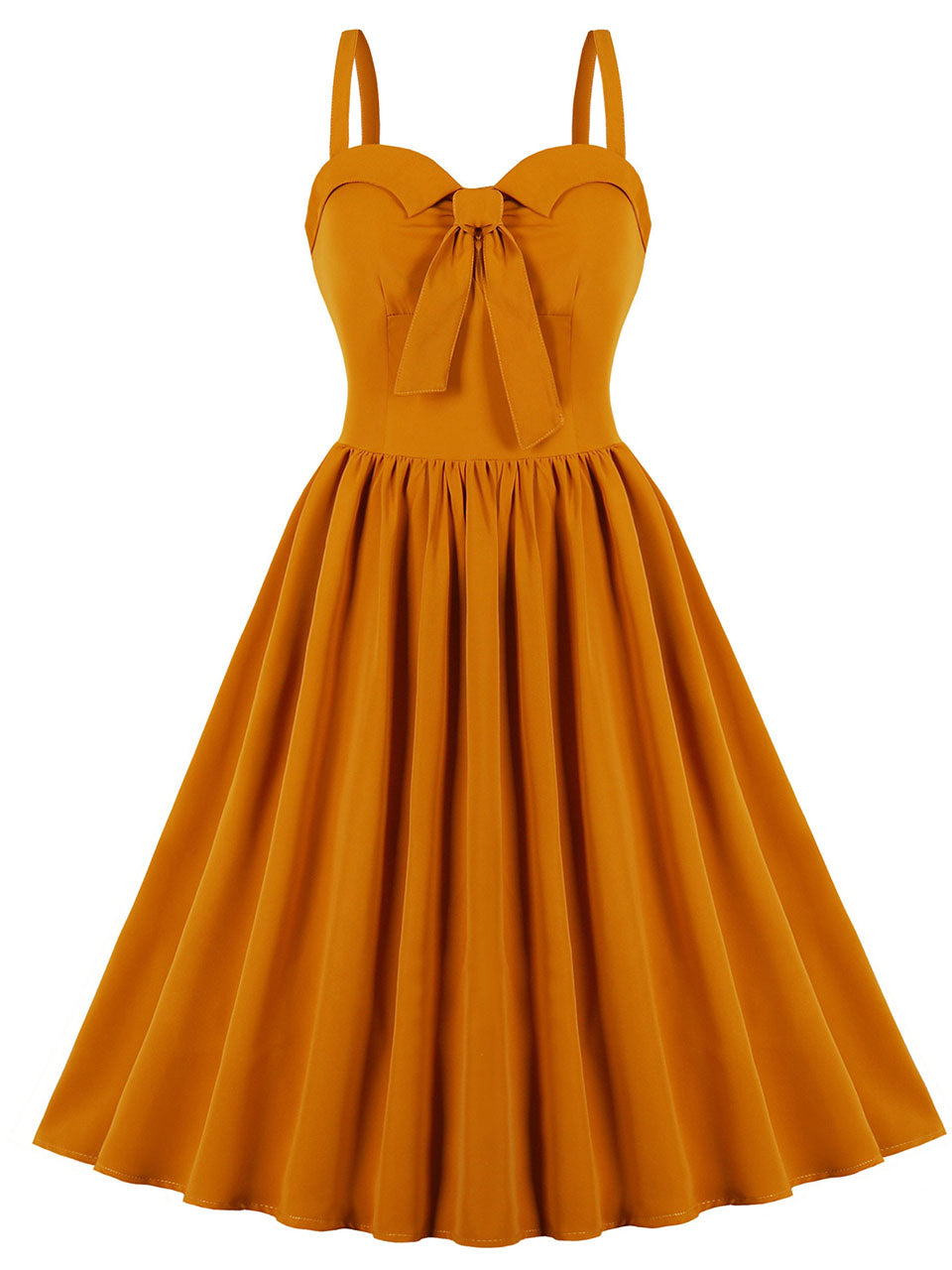 Yellow Spaghetti Strap Short Sleeve Vintage Swing Dress