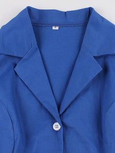 Blue V Neck 1950s Swing Dress With Back Bow