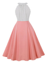 Load image into Gallery viewer, Blue Sweat Heart Halter Sleeveless Polka Dots 1950s Vintage Swing Dress