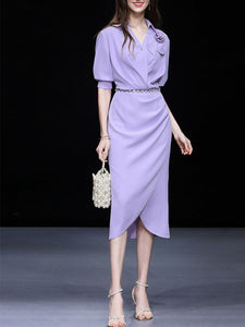Light Purple V Neck Tulip Hem 1960S Vintage Dress
